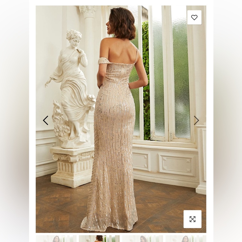 Off the shoulder sequin slip golden evening dress - Picture 10 of 10